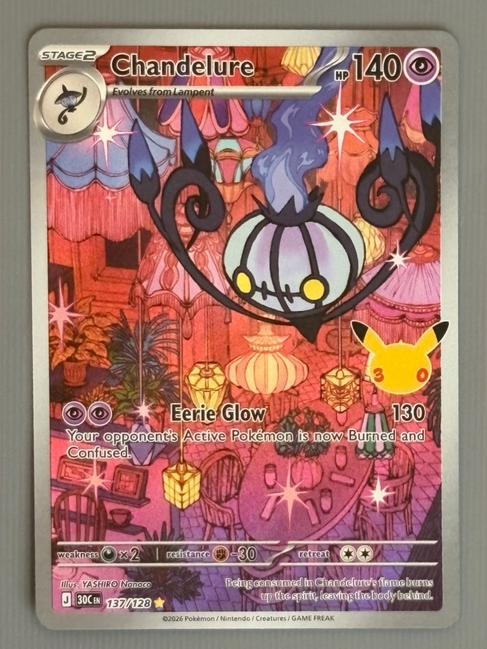 Chandelure Pokemon 30th Anniversary 137/128 IR Mega Evolution NM Rare
